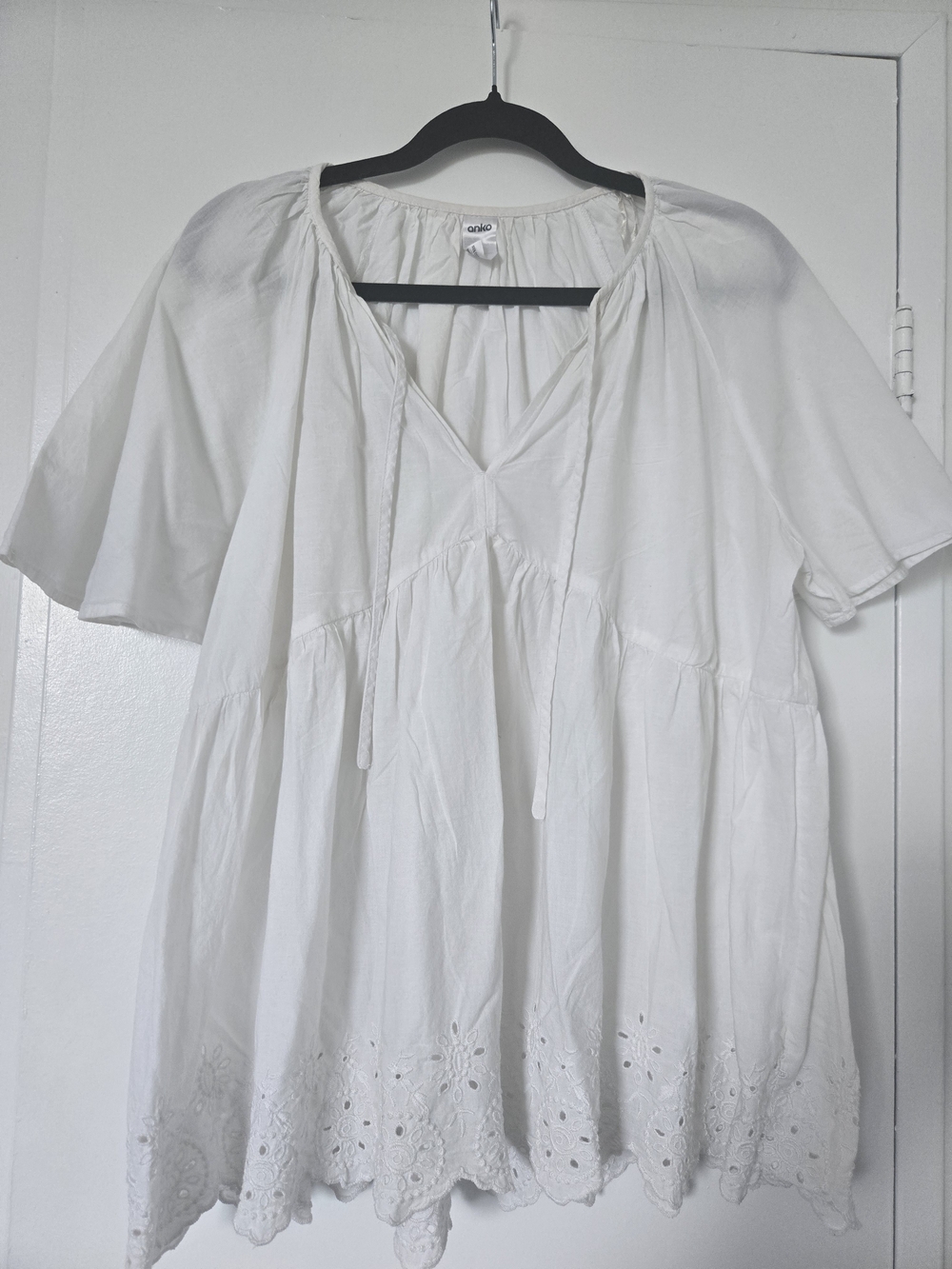 White Eyelet Tie-Front Peasant Tunic - Women
